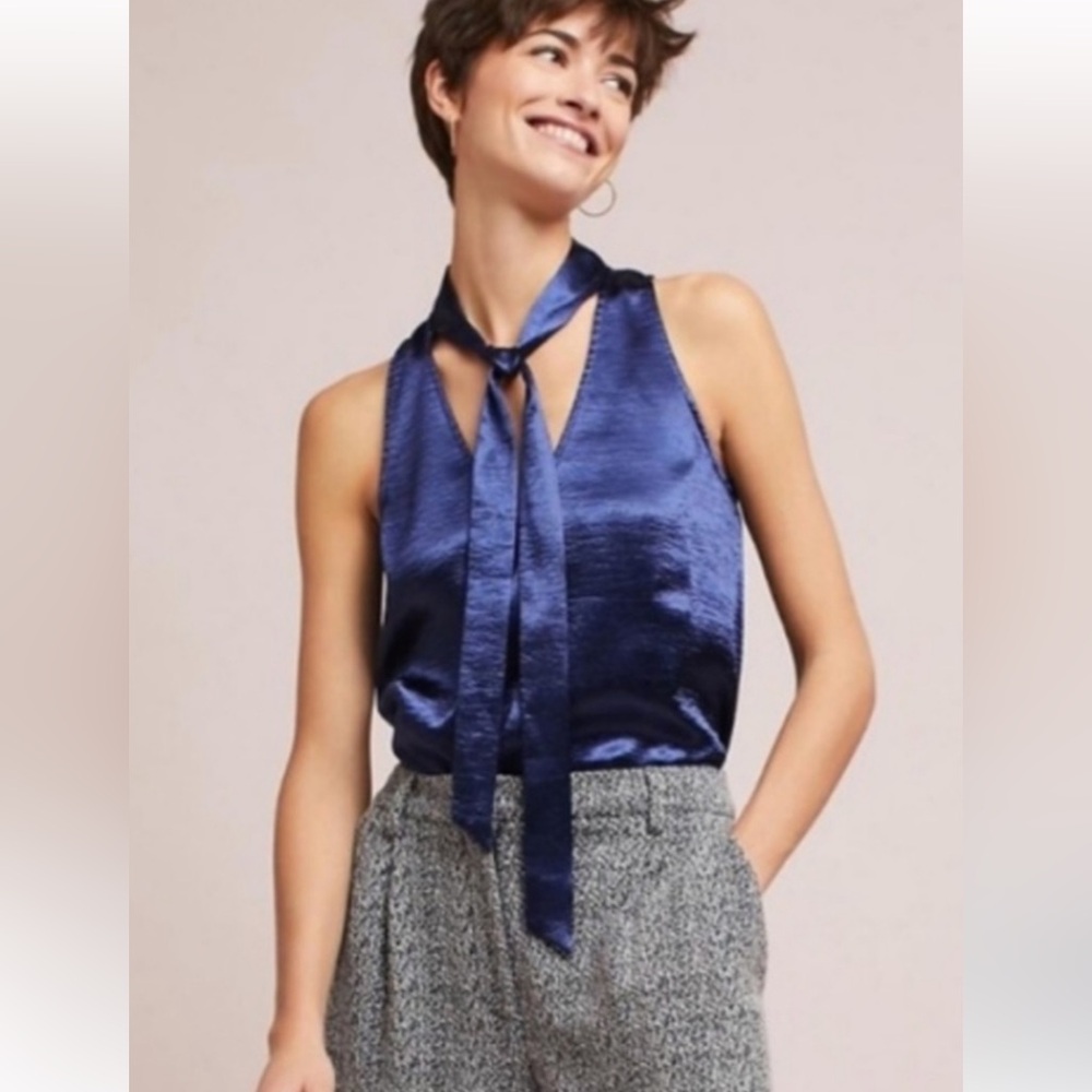 NWT Anthropologie Maeve Blue Satin Top | sz 0